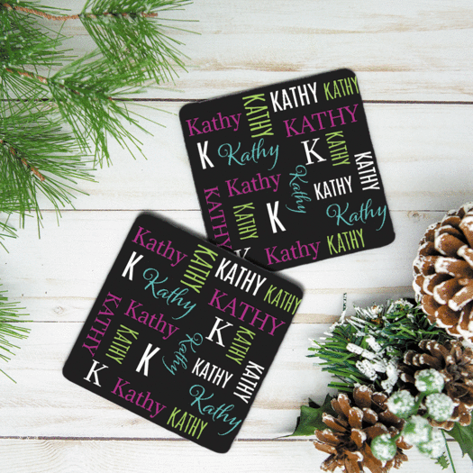 Personalized Neoprene Coaster, Repeating Girl Names (Set of 4)