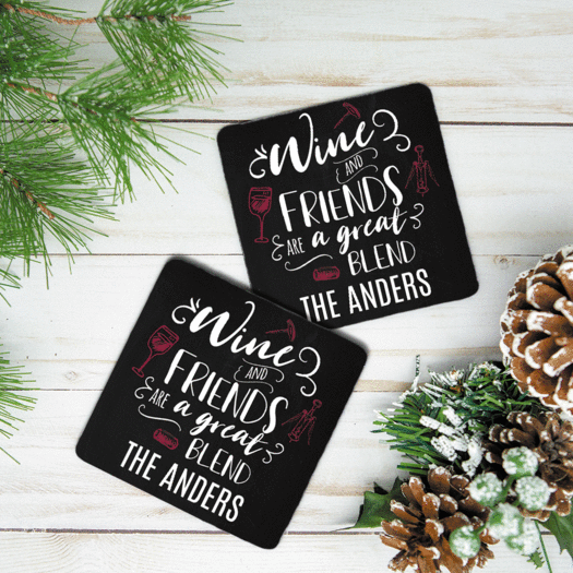 Personalized Neoprene Coaster, Wine and Friends (Set of 4)
