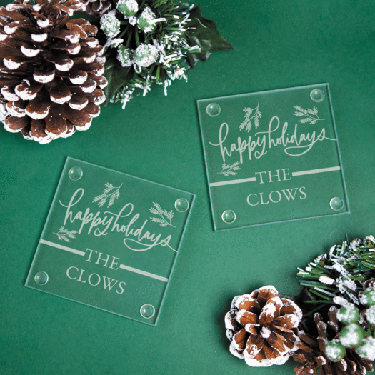 Personalized Glass Coaster, Happy Holidays (Set of 4)