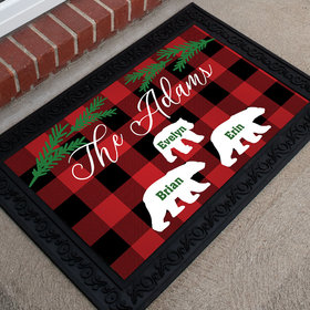 Personalized Doormat Plaid Bear Family of 3