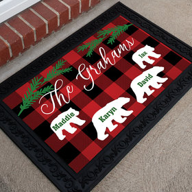 Personalized Doormat Plaid Bear Family of 4