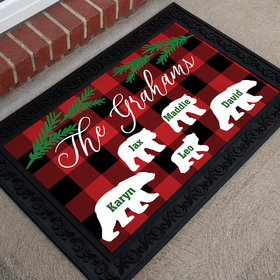 Personalized Doormat Plaid Bear Family of 5