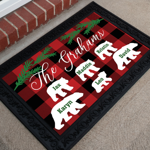 Personalized Doormat Plaid Bear Family of 6
