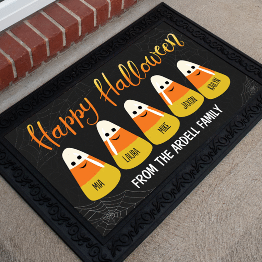 Personalized Doormat Happy Halloween Candy Corn Family of 5