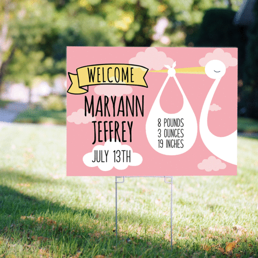 Personalized It's a Girl Yard Sign - Welcome Baby Stork