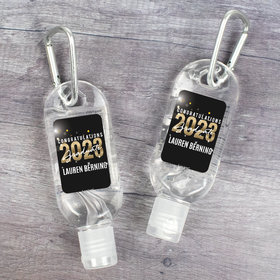 Personalized Graduation Hand Sanitizer with Carabiner 1 oz Bottle - Black and Gold