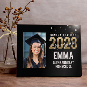 Personalized Picture Frame Graduation Black and Gold Sparkle