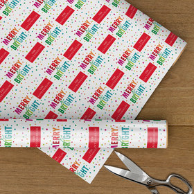 Personalized Merry and Bright Rainbow Christmas Wrapping Paper