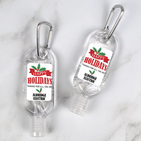 Personalized Hand Sanitizer with Carabiner 1 fl. oz bottle - Christmas Happy Holidays