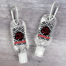 Personalized Hand Sanitizer with Carabiner 1 fl. oz bottle - Christmas Merry and Bright Plaid