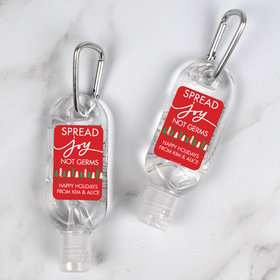 Personalized Hand Sanitizer with Carabiner 1 fl. oz bottle - Christmas Spread Joy Not Germs