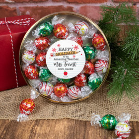 Personalized Christmas Amazing Teacher Large Plastic Tin with Lindor Truffles by Lindt - 24pcs