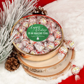Personalized Christmas Festive Snowflakes Large Plastic Tin Lindor Peppermint Truffles by Lindt (24pcs)