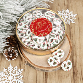 Personalized Christmas Gold Leaves Large Plastic Tin Holiday Yogurt Pretzels - approx 40pcs