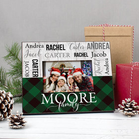 Personalized Picture Frame Christmas Rustic Plaid Family of 4