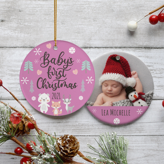 Personalized Baby's First Christmas Woodland Animals Christmas Ornament