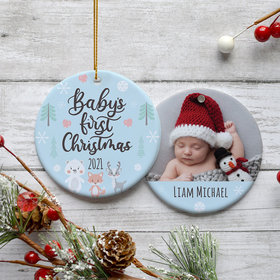 Personalized Baby's First Christmas Woodland Animals Christmas Ornament