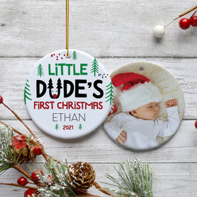 Personalized Little Dude's First Christmas Christmas Ornament