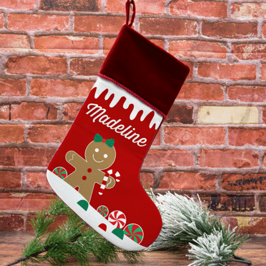 Personalized Christmas Stocking Gingerbread Character Girl