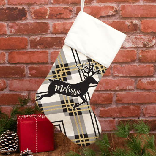 Personalized Christmas Stocking Plaid Reindeer
