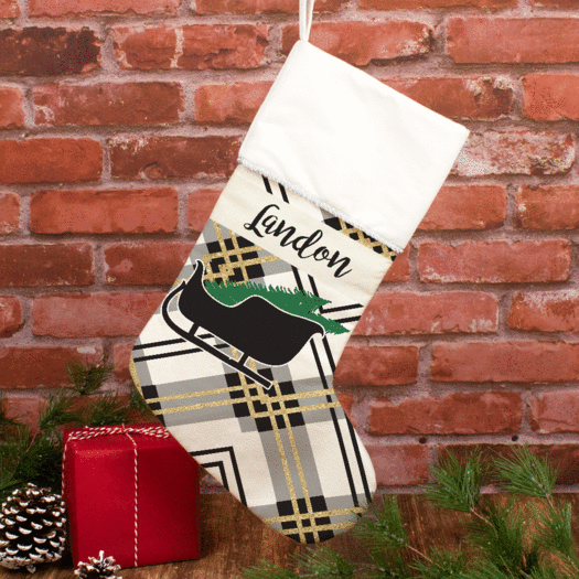 Personalized Christmas Stocking Plaid Icon Sleigh
