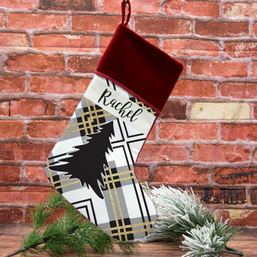 Personalized Christmas Stocking Plaid Icon Tree