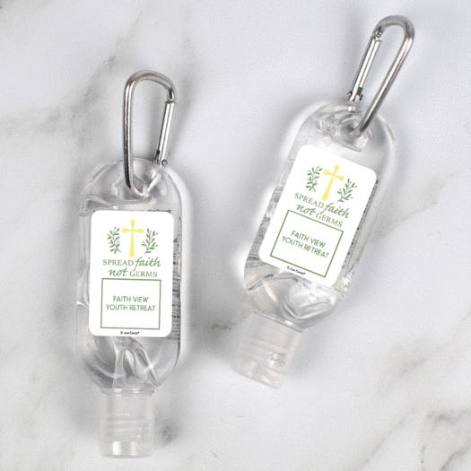 Personalized Hand Sanitizer with Carabiner Spread Faith Not Germs 1 fl. oz bottle