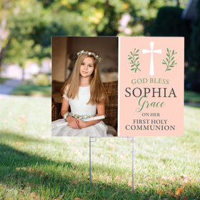 Personalized Communion Pink God Bless - Yard Sign