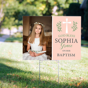 Personalized Baptism Pink God Bless - Yard Sign