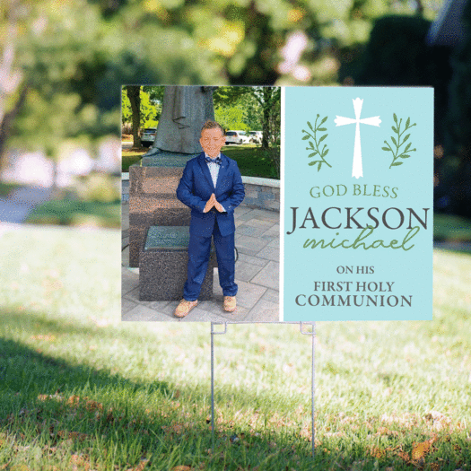 Personalized Communion Blue God Bless - Yard Sign