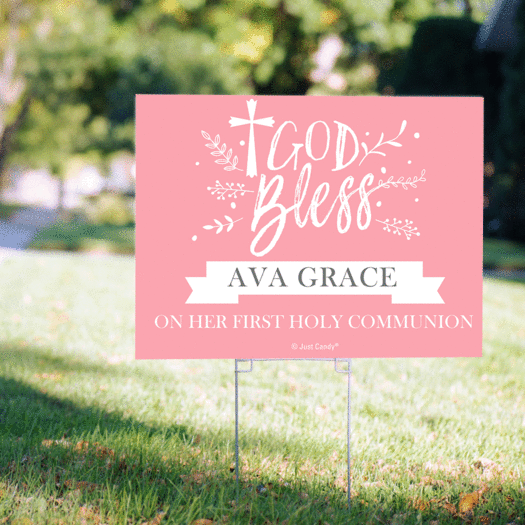 Personalized Communion Floral God Bless - Yard Sign