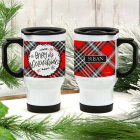 Personalized Travel Mug (14oz) - Baby its Cold Outside (Red Plaid)