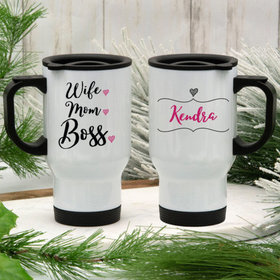 Personalized Travel Mug (14oz) - Wife Mom Boss