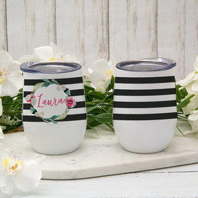 Personalized Floral Name Wine Tumbler (12oz)