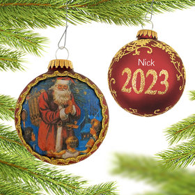 Krebs Personalized 2022 Dated Santa on Silk (Pere Noel) Christmas Ornament