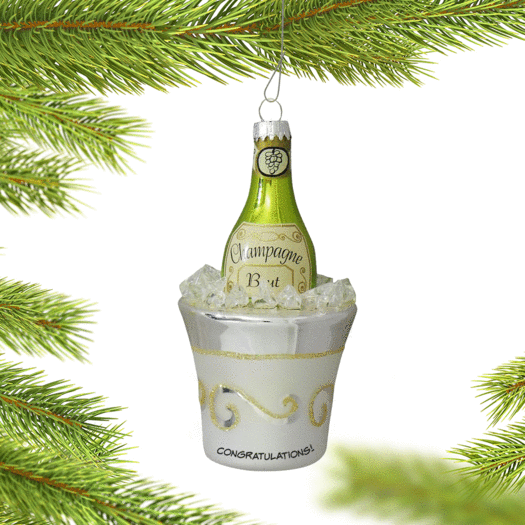 Personalized Champagne Bottle in Ice Bucket Ornament