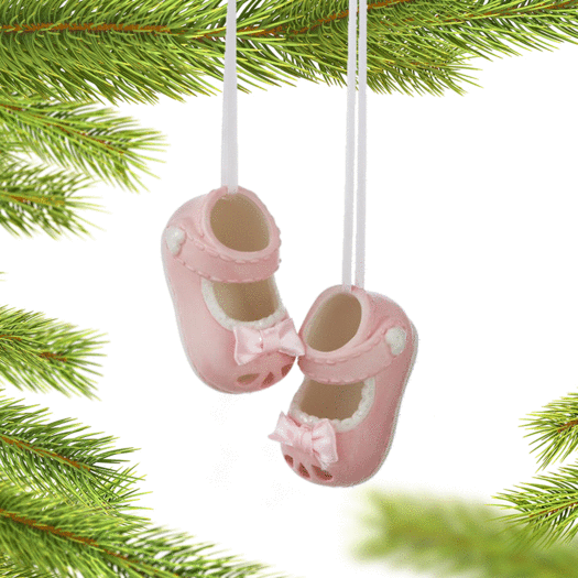Personalized Newborn Baby Shoes (Girl) Christmas Ornament