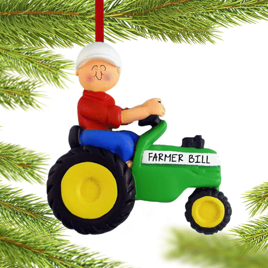 Personalized Green Tractor Male Christmas Ornament