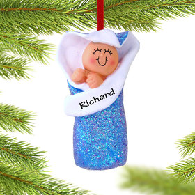 Personalized Baby Boy in Bunting Christmas Ornament