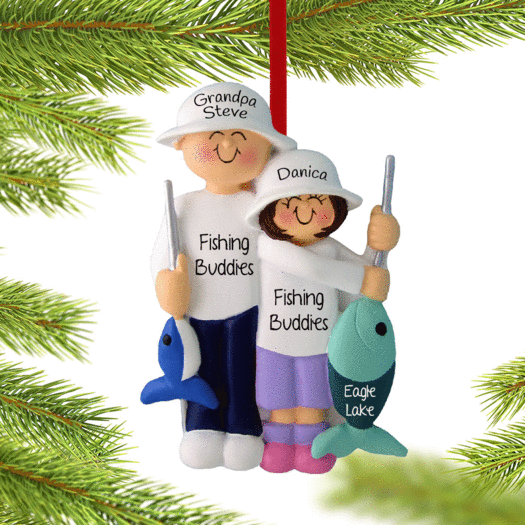 Personalized Fishing Dad and Daughter or Grandpa and Granddaughter Christmas Ornament