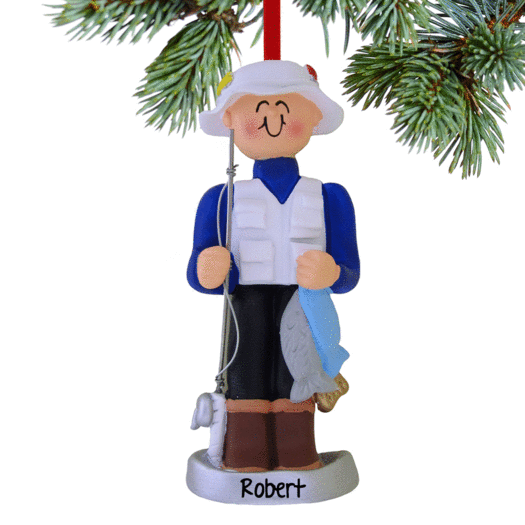 Personalized Fisherman Holding the Catch of the Day Christmas Ornament