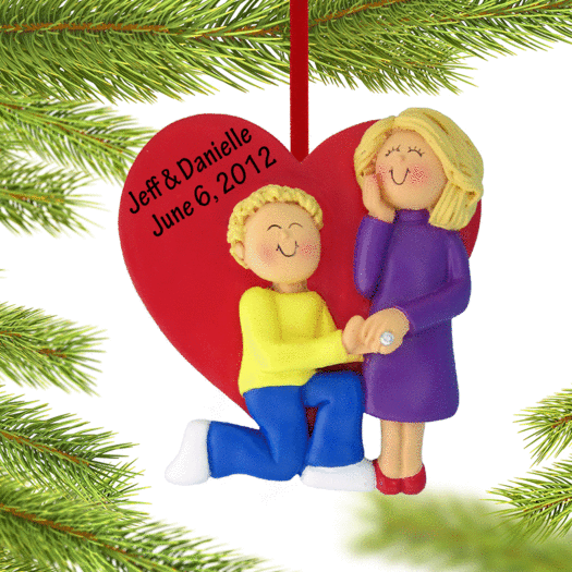 Personalized Engagement Heart Couple Christmas Ornament