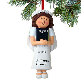 Personalized First Communion with Bible Girl Christmas Ornament
