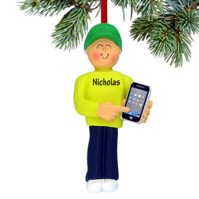 Personalized Smart Phone Male Christmas Ornament