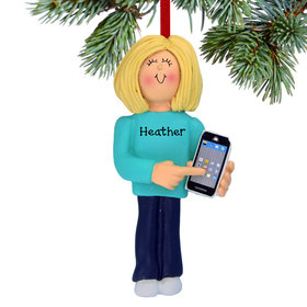 Personalized Smart Phone Female Christmas Ornament