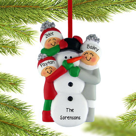 Personalized Building a Snowman Family of 3 Christmas Ornament