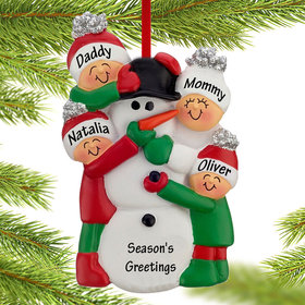 Personalized Building a Snowman Family of 4 Christmas Ornament