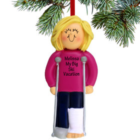Personalized Broken Leg Female Christmas Ornament