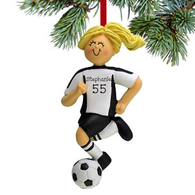 Personalized Soccer Girl Black Uniform Christmas Ornament
