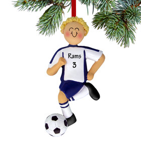Personalized Soccer Boy Blue Uniform Christmas Ornament